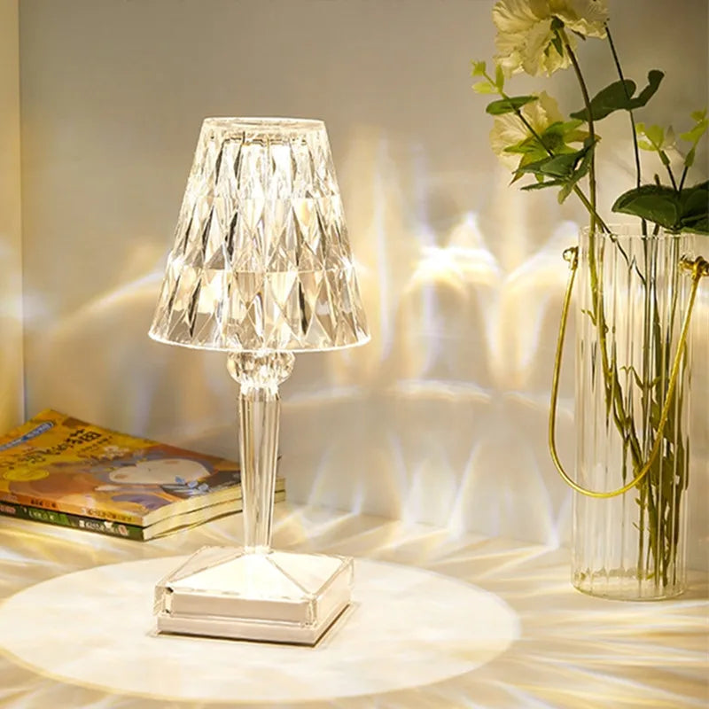 USB-Powered Diamond Crystal LED Table Lamp – Acrylic Decorative Night Light for Bedroom, Living Room, or Restaurant Ambiance
