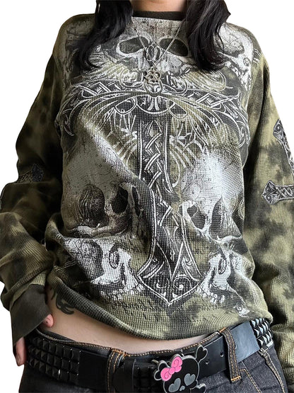 &nbsp; Women's Y2K Fairy Grunge Long Sleeve T-Shirt – Vintage Gothic Punk Graphic Tee for Casual Streetwear