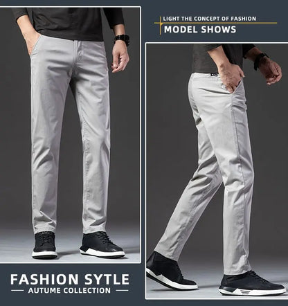 New Fashion Men's Slim Fit Straight Trousers – Comfortable, Breathable, Elastic Casual Long Pants for Everyday Wear