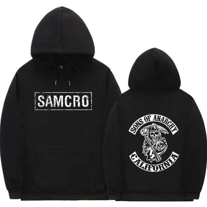 Sons of Anarchy SAMCRO Double-Sided Graphic Hoodie – Unisex Cotton Fleece Pullover Sweatshirt | Streetwear Motorcycle Club Inspired