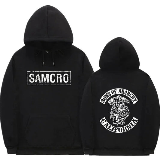 Sons of Anarchy SAMCRO Double-Sided Graphic Hoodie – Unisex Cotton Fleece Pullover Sweatshirt | Streetwear Motorcycle Club Inspired