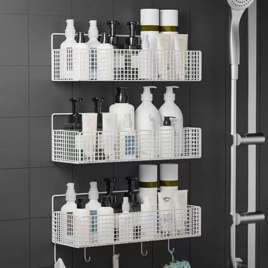 Wall-Mounted Iron Bathroom Shelf – No-Drill Storage Rack, Single-Layer Organizer for Toilets & Washrooms