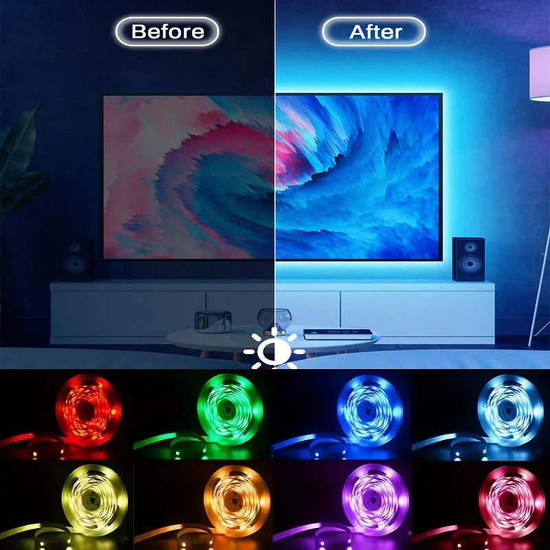 24V Music Sync RGB LED Strip Lights – 10m to 40m Flexible Light Strips for Bedroom, Room Decor, and TV Backlighting