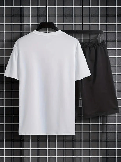 Men's Summer Two-Piece Set – Printed Short Sleeve T-Shirt & Shorts, Trendy Round Neck Sports Outfit for Casual Wear