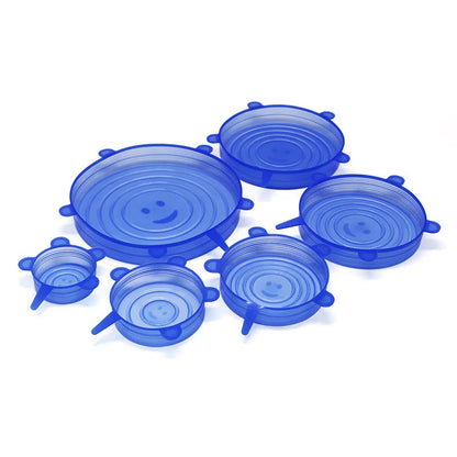 Set of 6 Food-Grade Silicone Stretch Lids – Universal Round Kitchen Covers with Airtight Seal, Reusable and BPA-Free for Food Storage