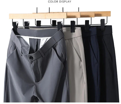 Men's Summer Lightweight Stretch Suit Pants – Slim Fit Korean Style Business Casual Trousers with Elastic Waist