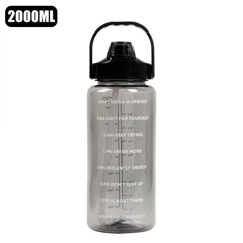 2L Motivational Water Bottle with Time Markers – Leakproof Large Capacity Sports Bottle for Fitness, Office &  Outdoor Use