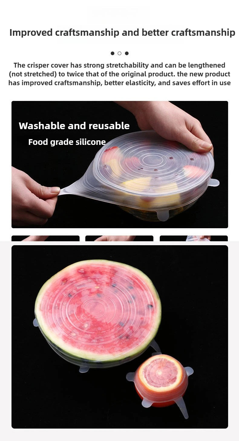 Set of 6 Food-Grade Silicone Stretch Lids – Universal Round Kitchen Covers with Airtight Seal, Reusable and BPA-Free for Food Storage