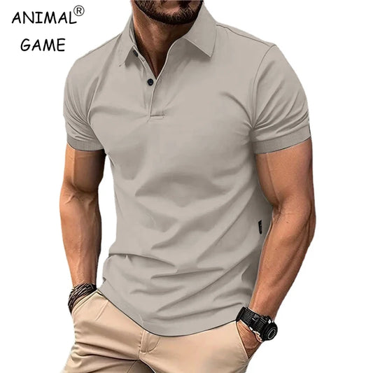 Men’s Summer Casual Polo Shirt with Short Sleeves, Solid Color, Lapel Collar, Button-Up Design – Lightweight and Perfect for Streetwear and Jogging