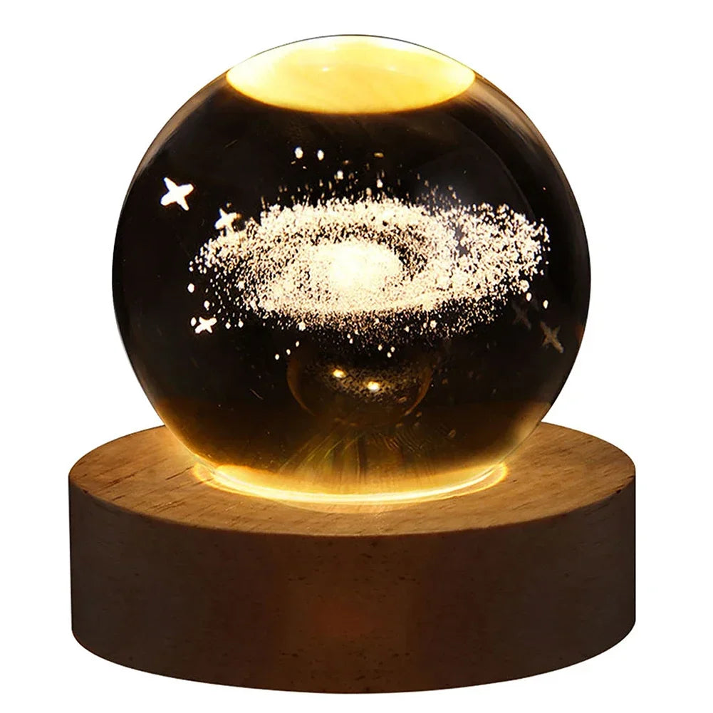 Christmas 3D Crystal Ball Galaxy Projector Lamp – USB Night Light with Planetary Projection, Romantic Gift for Couples, Festive Ambient Lighting