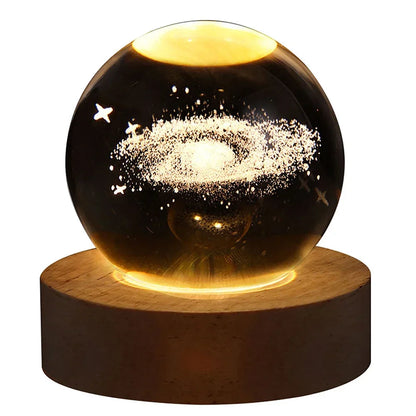 Christmas 3D Crystal Ball Galaxy Projector Lamp – USB Night Light with Planetary Projection, Romantic Gift for Couples, Festive Ambient Lighting