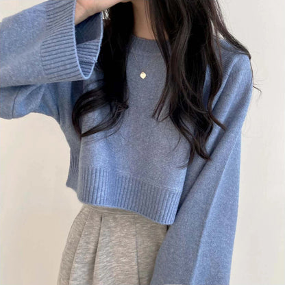 Chic Loose Women's Knit Sweater – Cozy Long Sleeve Round Neck Pullover for Autumn & Winter