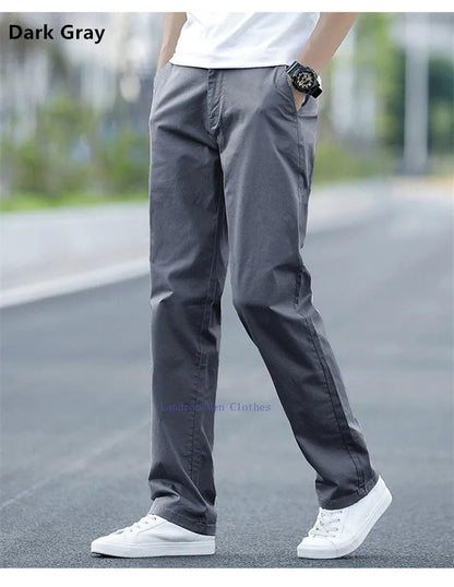 Men's Summer Lightweight Stretch Chino Pants – Loose Fit Cotton Trousers in Khaki, Blue, and Black – Plus Sizes 42 &amp; 44