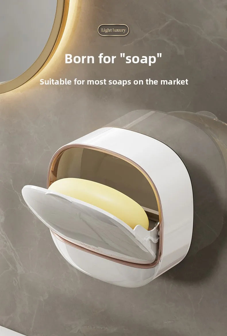 Wall-Mounted Punch-Free High-End Soap Box with Drainage – Household Soap Rack and Storage