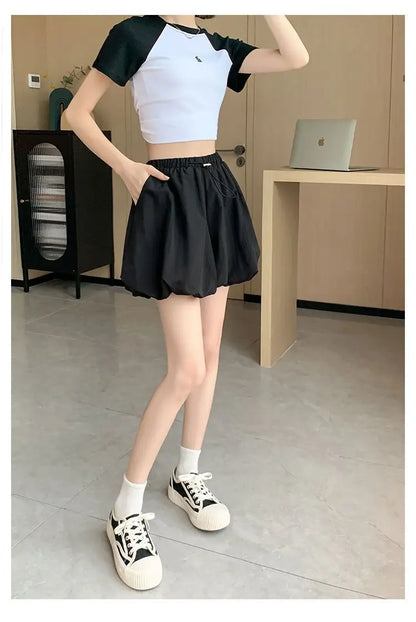 Women's High-Waist Lantern Shorts – Casual Summer Streetwear with Pockets, Relaxed Fit for Students, Youth, and Everyday Wear