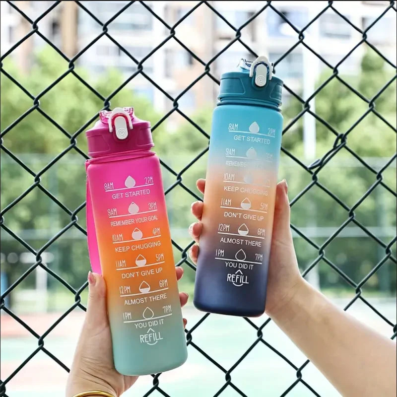 Time-Marked Sports Water Bottle with Straw and Leak-Proof Flip Lock – Portable Hydration Bottle for Outdoor Activities