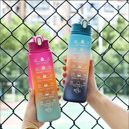Time-Marked Sports Water Bottle with Straw and Leak-Proof Flip Lock – Portable Hydration Bottle for Outdoor Activities
