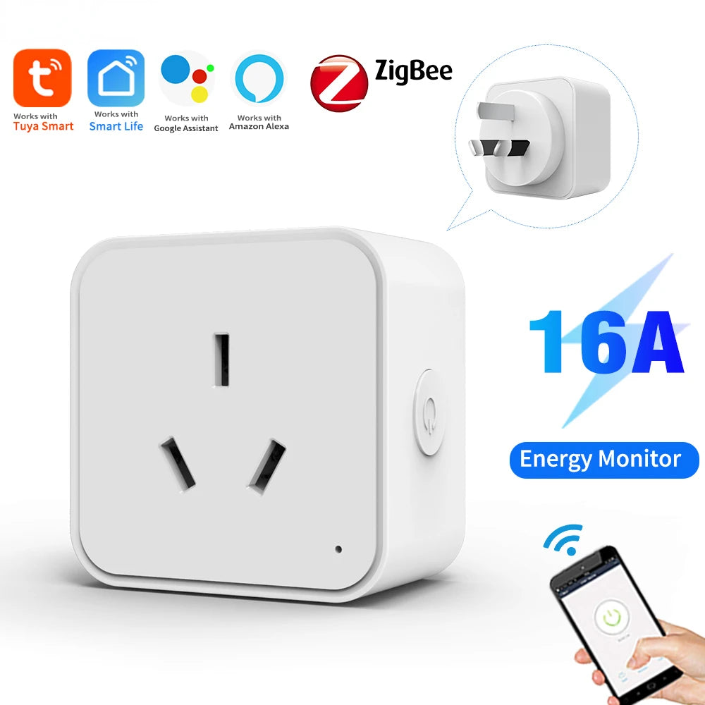 Tuya Zigbee AU Smart Plug with Power Monitoring – Remote Control via Smart Life App, Compatible with Alexa