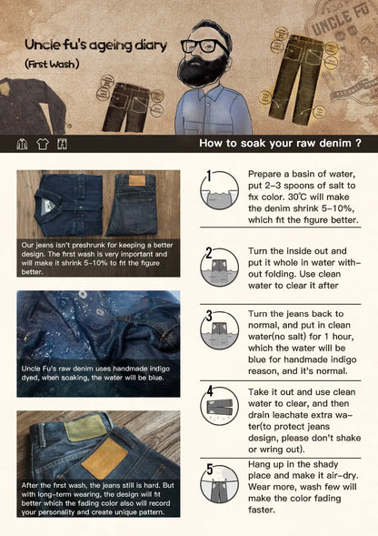 Maden 14oz Raw Selvedge Denim Jeans for Men – Vintage Straight Fit with Horsehide Leather Patch, Paris Buckle Style – Ideal for Spring & Fall