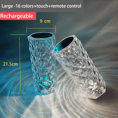 Rechargeable Crystal Rose Night Lamp – Acrylic Bedside Light with Touch Control for Romantic &amp; Ambient Home Decor