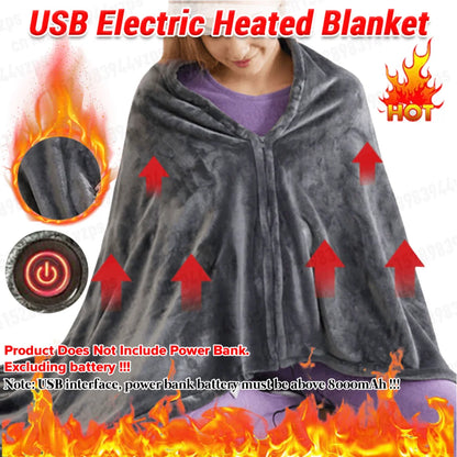 Wearable Electric Heating Shawl Blanket with 3 Temperature Levels, USB 5V Charging, Coral Velvet, 8 Heating Zones, Quick Warm-Up