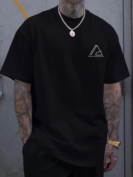 Men's Summer Casual T-Shirt with Geometric Graphic Print – Short Sleeve Crew Neck Outdoor Top