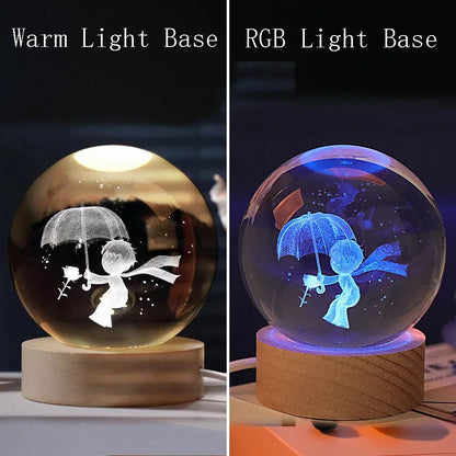 3D Laser Engraved Solar System Crystal Ball Night Light – Planet Globe Lamp for Home Décor, Astronomy Gift, Birthday Present