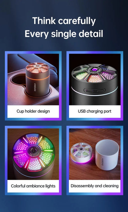 Mini Car Air Humidifier &amp; Aroma Diffuser – LED Light, Air Purifier &amp; Freshener for Vehicle Interior Aromatherapy
