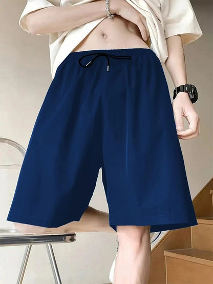 New Summer Solid Color Casual Shorts – Trendy, Loose-Fit Sports & Beachwear for Men