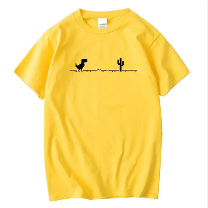 Men’s Summer Cotton T-Shirt with Funny Dinosaur &amp; Cactus Print – Casual O-Neck Streetwear Tee, Soft &amp; Comfy Basic Top