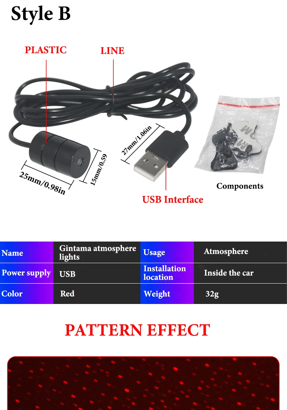 USB LED Starry Sky Projector Light – Car Interior Ambient Light, Spot Lamp, Decorative Atmosphere Lighting