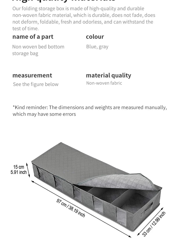 Foldable Underbed Storage Organizer with Large Adjustable Compartments for Clothes, Shoes, Blankets, and Toys