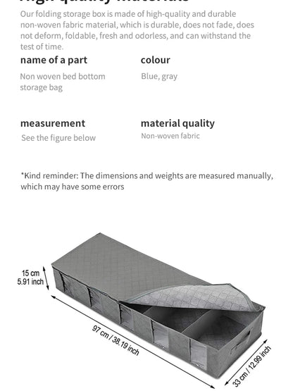 Foldable Underbed Storage Organizer with Large Adjustable Compartments for Clothes, Shoes, Blankets, and Toys