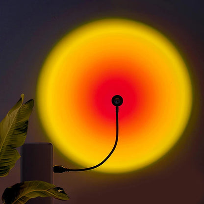 USB Sunset Projection Lamp with Rainbow Effect – Atmospheric Night Light for Photography, Selfies, Coffee Shops, Live Streaming, and Wall Decoration