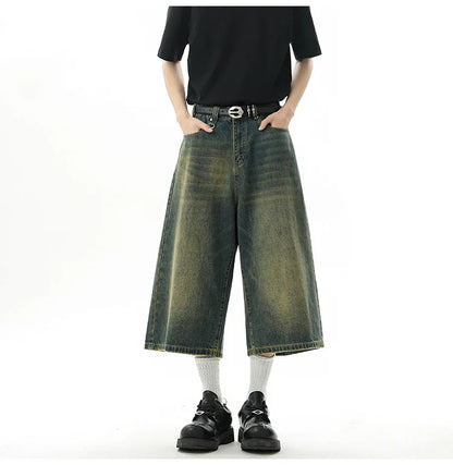Men's Baggy Denim Shorts – Retro Y2K Casual Wide-Leg Calf-Length Jeans for Summer Streetwear