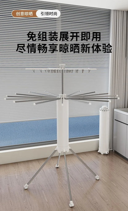 Compact Double-Layer Folding Drying Rack for Floor-to-Ceiling Balcony Use