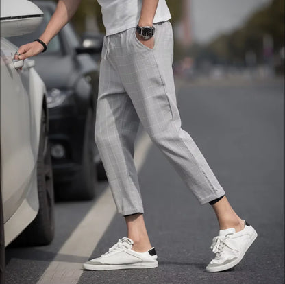2025 Men's Formal Elastic Waist Straight-Leg Suit Pants – Business Casual Long Trousers in Solid Black and Grey