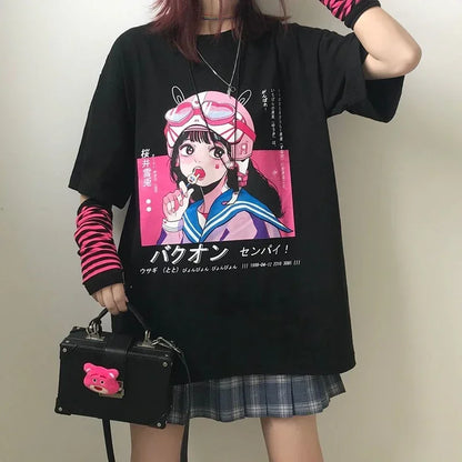 Women's Gothic Harajuku Loose T-Shirt – Aesthetic Dark Grunge Y2K Streetwear Top