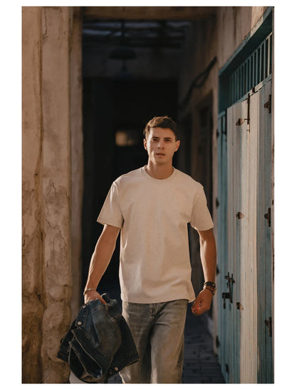 SIMWOOD 2025 Men’s Oversized 100% Cotton T-Shirt – Breathable &amp; Comfortable Spring/Summer Top, 310gsm