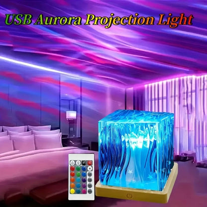 USB Galaxy Projector Night Light with Remote – LED Water Ripple Mood Lamp for Bedroom &amp; Home Decoration &nbsp;