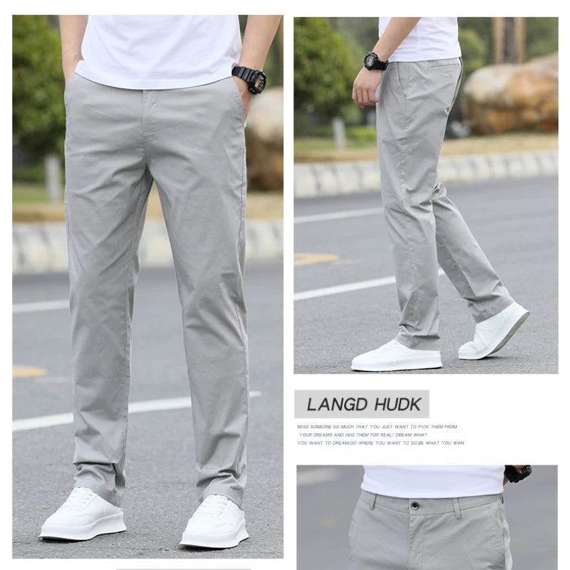 Men's Premium Cotton Chino Pants – Breathable Straight-Leg Casual Trousers (Waist Sizes 28 to 40)