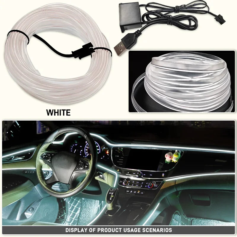 1M/3M/5M Flexible EL Neon Strip Light for Car Interior Decoration USB-Powered Ambient and Party LED Lighting for DIY Auto Styling &nbsp;