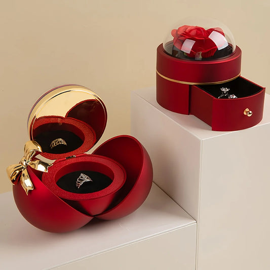 Romantic Rose-Shaped Velvet Jewelry Gift Box – Round Ring & Necklace Packaging for Valentine's Day, Christmas, or Proposals