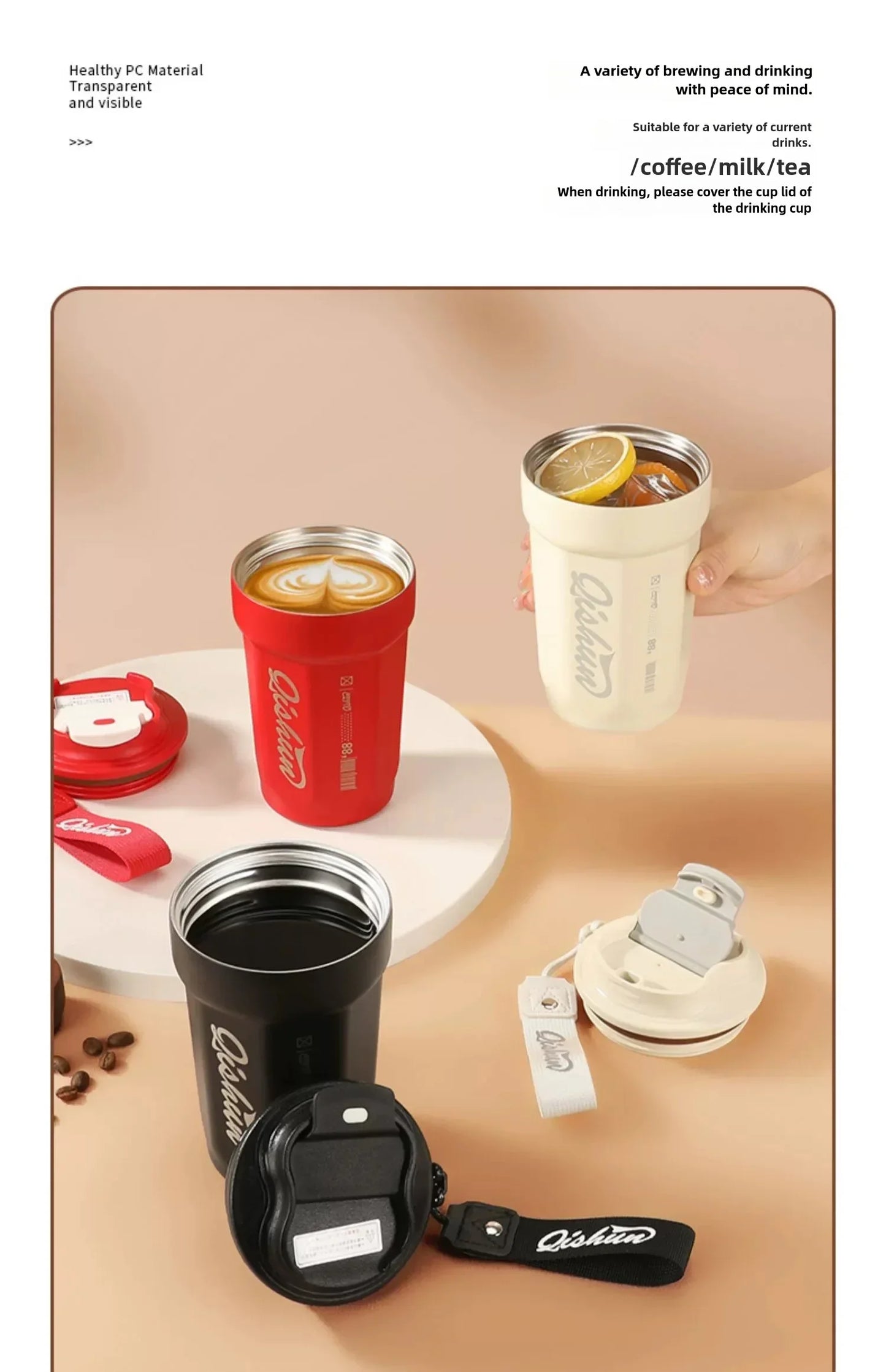 480ml Travel Coffee Mug, Insulated Coffee Mug, Double Walled Stainless Steel Insulated Coffee Tumbler for Hot/Ice Coffee Tea