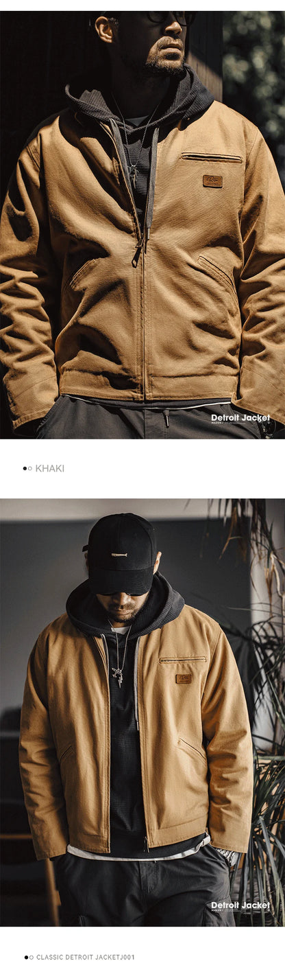 Maden Retro Interstellar J001 Canvas Detroit Hunting Jacket – Heavy-Duty Work Coat with Lapel Collar and Multiple Pockets