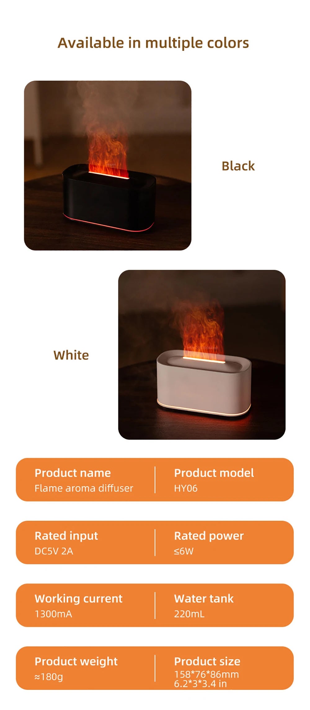 Flame Effect Essential Oil Diffuser &amp; Humidifier – Aromatherapy Mist Maker with LED Fire Light for Home &amp; Room Fragrance
