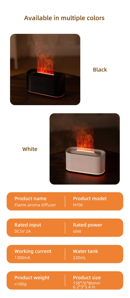 Flame Effect Essential Oil Diffuser &amp; Humidifier – Aromatherapy Mist Maker with LED Fire Light for Home &amp; Room Fragrance