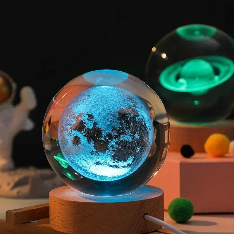 3D Laser Engraved Solar System Crystal Ball Night Light – Planet Globe Lamp for Home Décor, Astronomy Gift, Birthday Present
