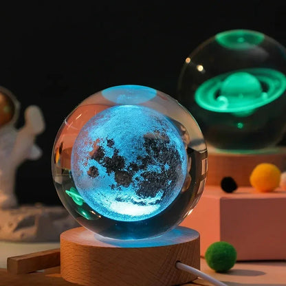 3D Laser Engraved Solar System Crystal Ball Night Light – Planet Globe Lamp for Home Décor, Astronomy Gift, Birthday Present