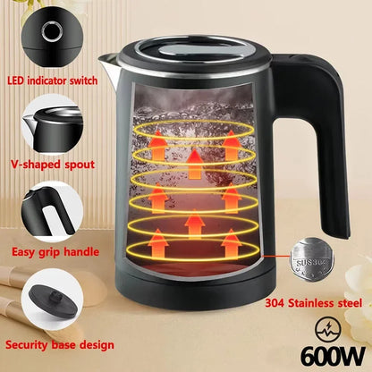 500ML Portable Electric Kettle – Stainless Steel Travel Water Boiler for Tea, Coffee, Home, Hotel &amp; Outdoor Use